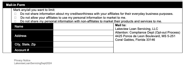 LV Privacey Mail-in Form