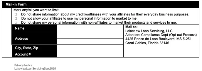 LV Privacey Mail-in Form