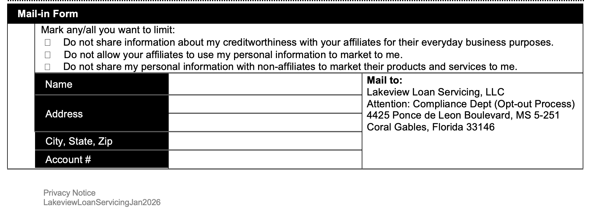LV Privacey Mail-in Form